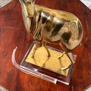 Very Extra large Vintage Brass Deer/Gazelle Figurine on clear Base -